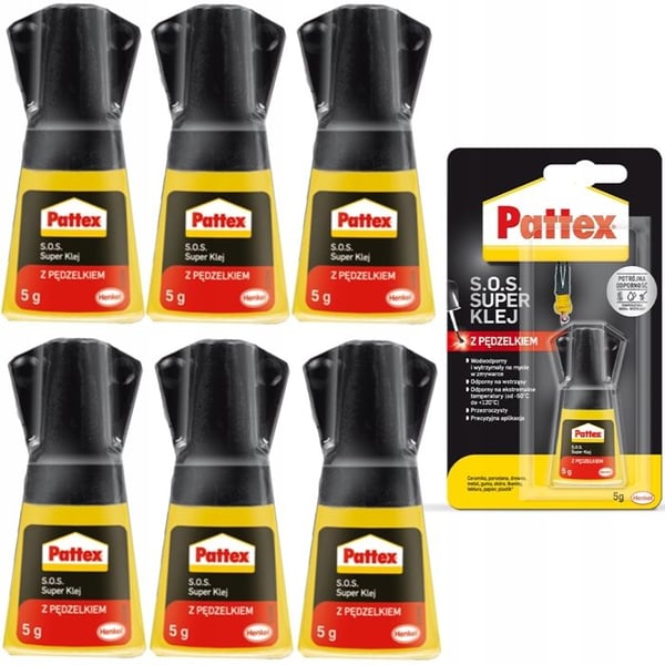 Stark lim - Pattex - SOS Super Lim med pensel - Vattentålig - Universell - Förpackning med 6 x 5g