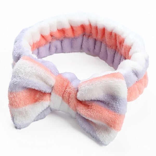 Bandeau Spa - AVIZAR - Rosa Lila och Vit Randig - Mjuk Fleece - Halkskydd - Tvättbar