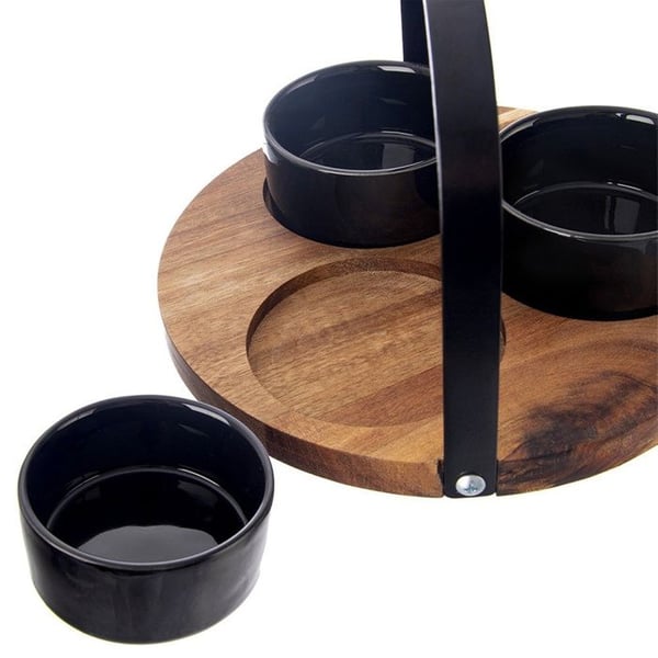 Set med snackskålar i keramik - ORION - 3 delar - 130 ml - Svart - Keramik - Akaciaträ - Elegant design