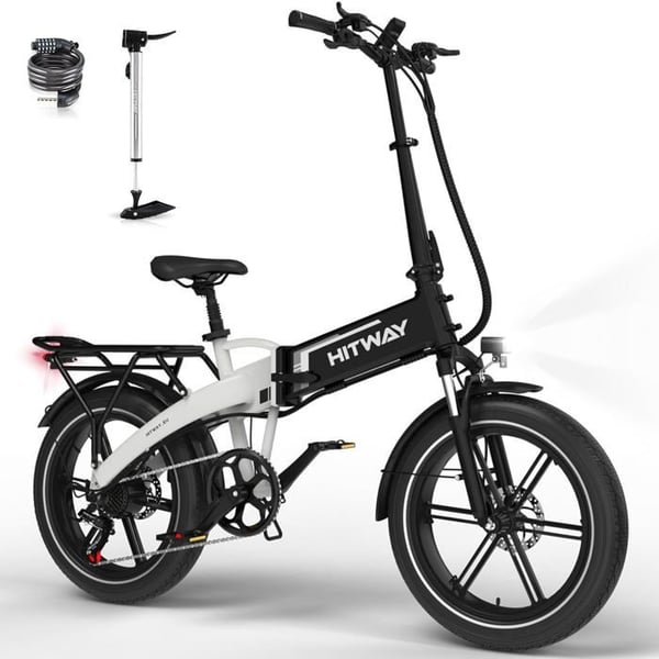 HITWAY Fällbar Elcykel 20×4.0 Bred Däck - Batteri 48V 13Ah - Elcykel För Vuxna Stad 250W - MTB 7 Växlar - Svart & Vit
