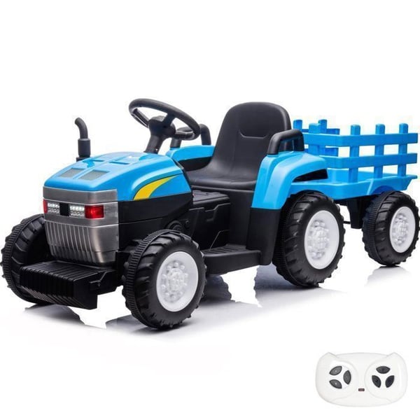 Elektrisk Traktor T7 - med Transportvagn - 12V Batteri - 2 till 5 år - Blå