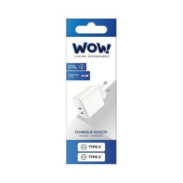 Laddare Sektor - WOW - 40W - Dubbel USB-C Port - Snabbladdning - Intelligent Detektion