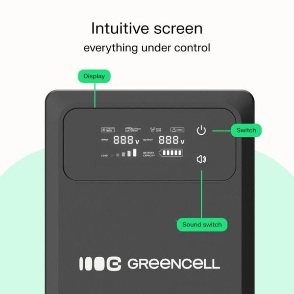 Onduleur Green Cell Nödkraft UPS AVR PowerCore 1 200 W/2 000 VA 24 VDC
