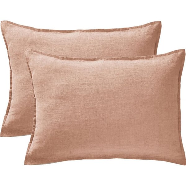 Set med 2 örngott "Soline" 60 x 60 cm & 50 x 70 cm "Tvättad linne" l'Effet Papillon - Soline Gamla Rosa - Örngott 50 x 70
