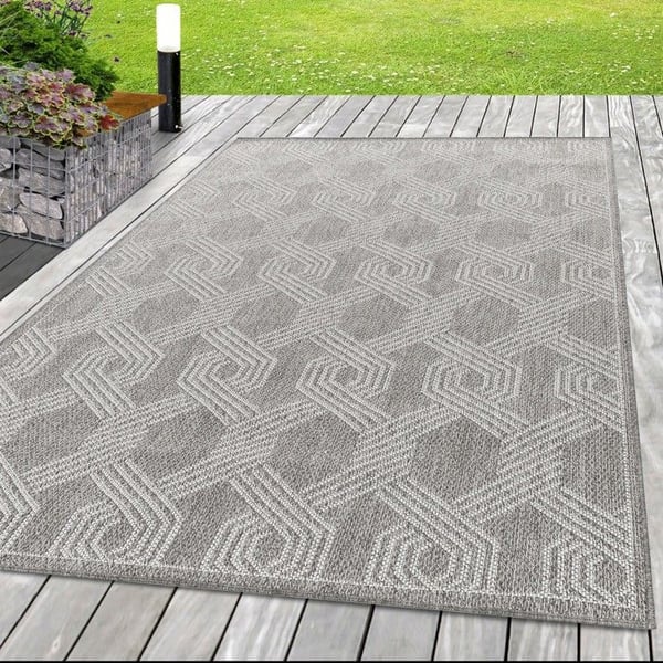 Utomhusmatta, geometriskt mönster, grå färg, matta för terrass-balkong-kök (Dimension: 120x170 cm) Utomhusmatta, geometriskt mönster, grå färg, matta för terrass-balkong-kök (Dimension: 120x170 cm)