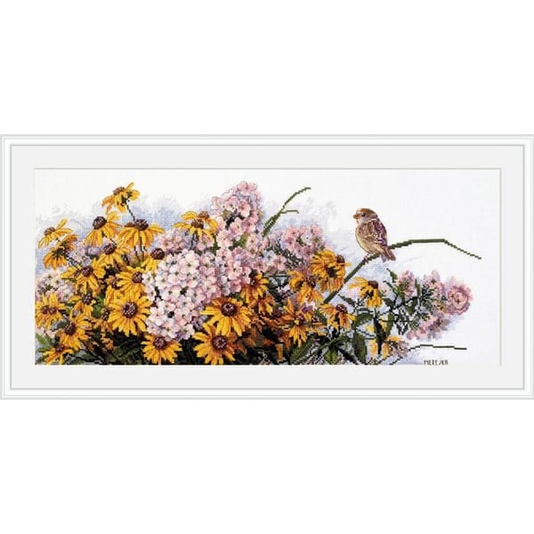 Kit för korsstygn - MEREJKA - K-208 Rudbeckior och phlox - Aida 16ct - 32 färger DMC - 18x43 cm