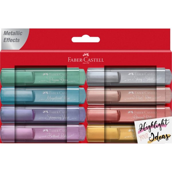 Etui med 8 highlighters TL 1546 Faber-Castell metallic sortiment