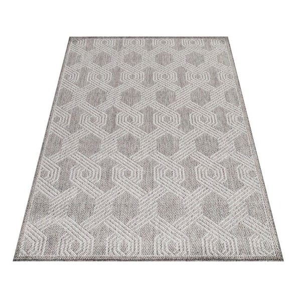 Utomhusmatta, geometriskt mönster, grå färg, matta för terrass-balkong-kök (Dimension: 120x170 cm)