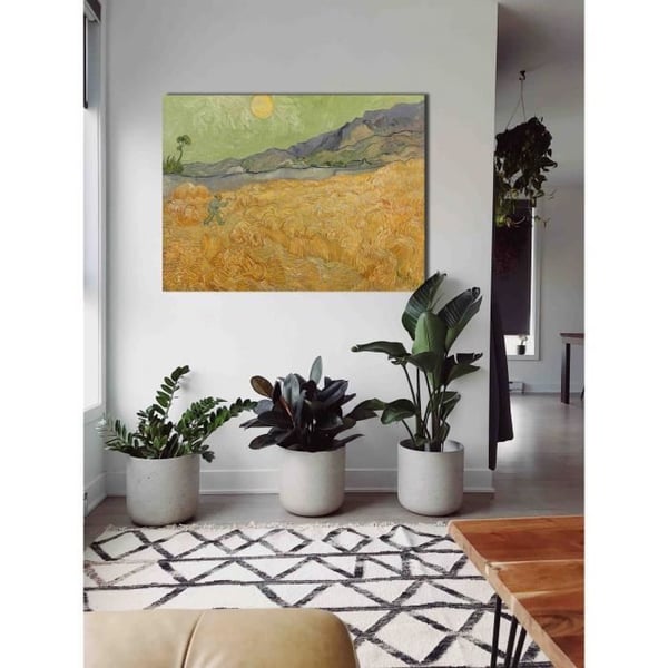 Målning, Canvastryck - Vetefält med skördare - Väggdekoration - 60x80cm