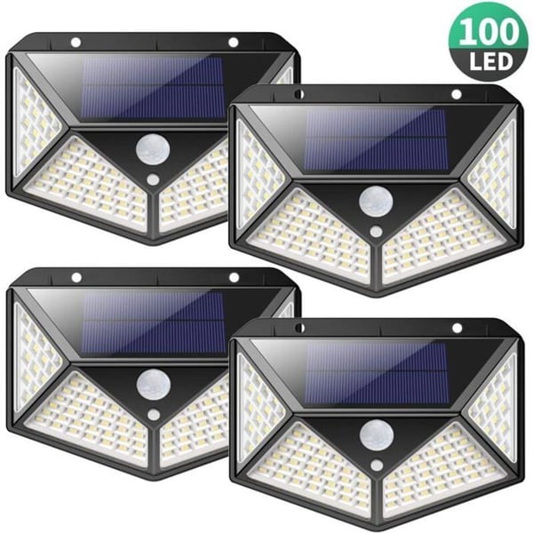 Utomhus Solcellslampa 100 led 2200mA Utomhus Solarljus Rörelsedetektor, Kraftfull Solspot utan, 3 Läge-4 Stk