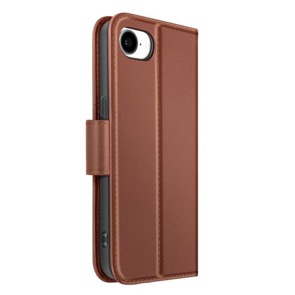 Premium läder plånboksfodral för iPhone 16 med ställfunktion i brunt