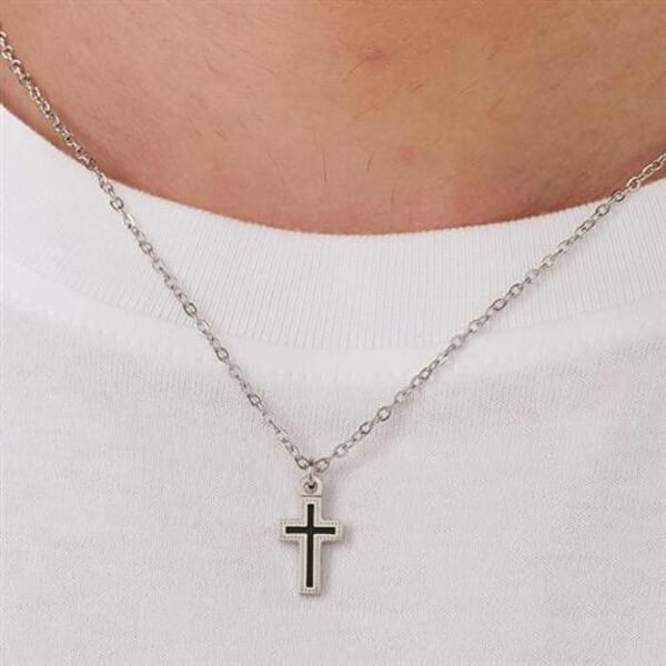Collier - S'AGAPÕ - SHS01 - Stål 316L - Kors Pendentiv - 48 cm