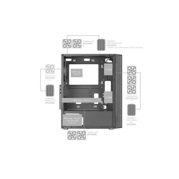 PC-chassi ATX - Mars Gaming - MC-iPRO - Härdat Glas - Tyst 120mm Fläkt - Svart