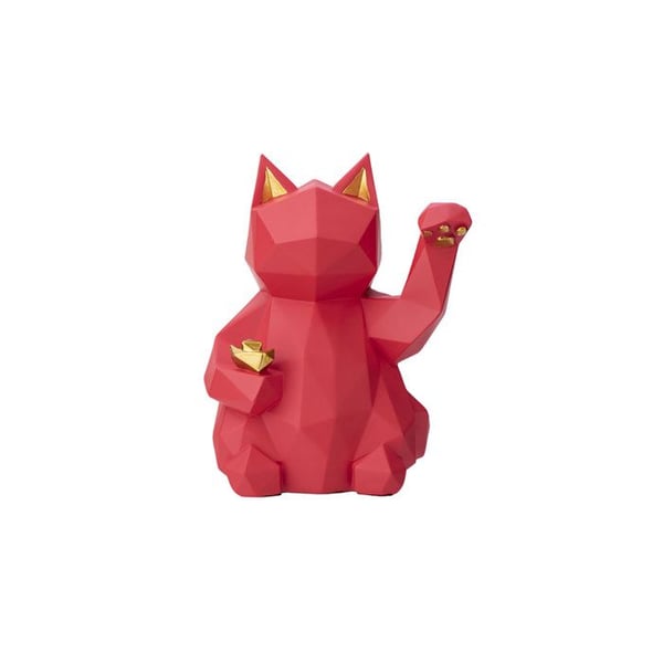 Statuett Inredning Lyckokatt Moderniserad Version av Maneki-neko Röd