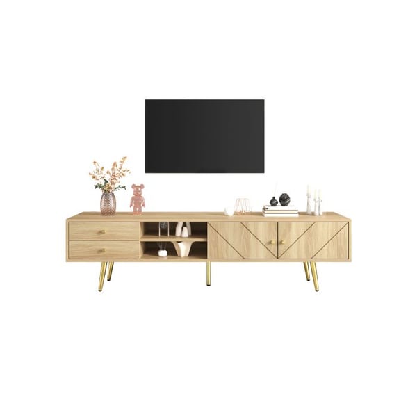 TV-skåp 160 cm med gyllene ben, två lådor och dörrar i unik design
