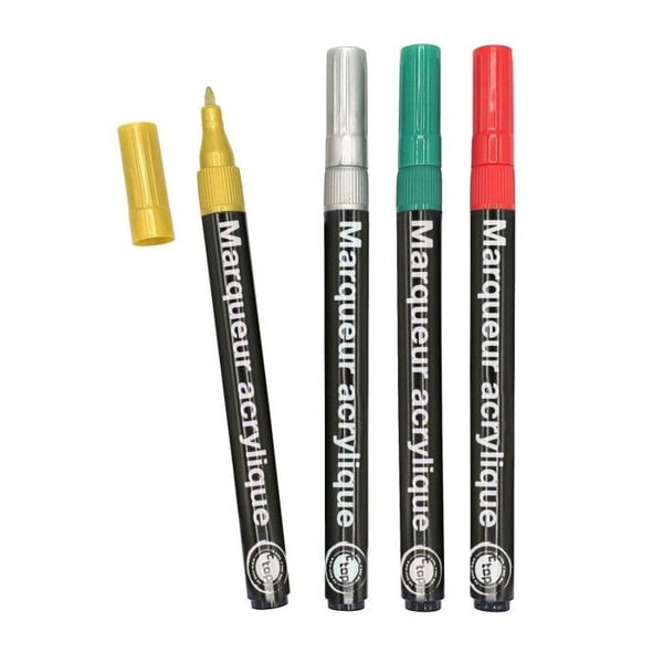 MégaCréa DIY - Tunn pensel akrylfärger julfärger 0,8 mm 4 stycken