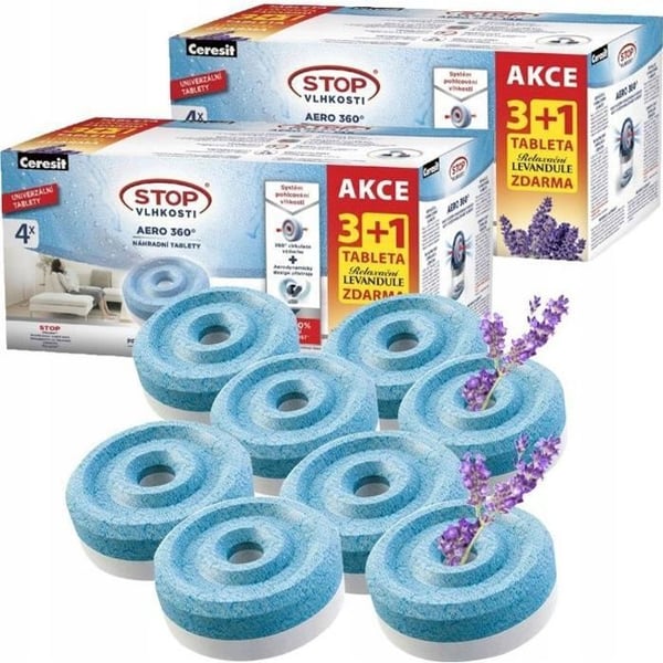 Laddning anti-fukt - Ceresit - Aero 360 - 8 laddningar 450g varav 2 lavendel 6 neutrala