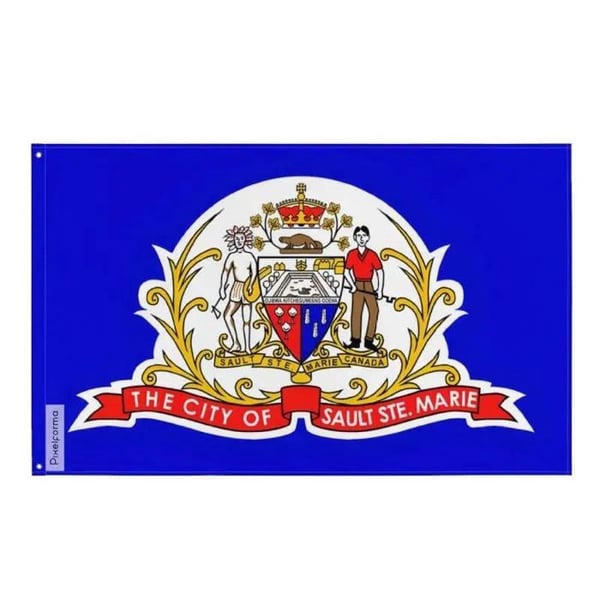 Flagga Sault Ste. Marie – 128 x 192 cm – Hållbar Polyester – 2 Metallöglor – Inomhus / Utomhus – Pixelforma