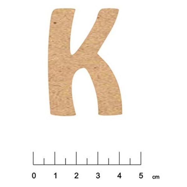 Terre & Bois Créations - Bokstav K i MDF trä med självhäftande baksida 5 cm