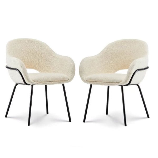Set med 2 beige tygstolar ANDREA med boucléutseende och armstöd