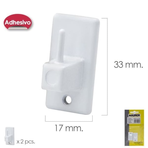 Accessoar - MAURER - Gardinhook - Klister - 33x17 mm - Blister 2 bitar