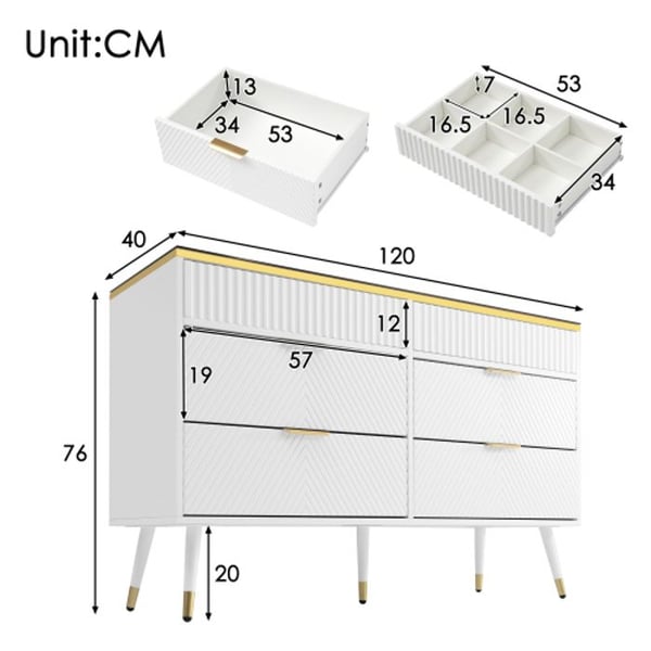 Kommode - MUVOE - Amberglas - 6 skuffer - 120x40x76 cm - Moderne design