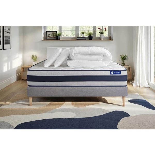Komplett sängpaket 160x200 cm - Madrass + Sängbotten Grå (i kit) + 2 kuddar + Täcke - Actiflex Erg