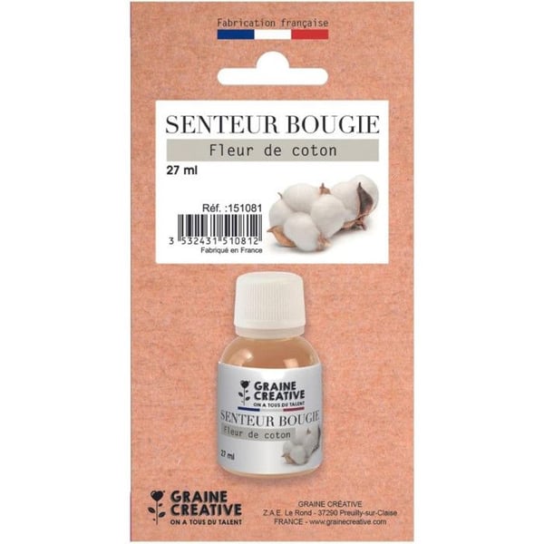 Doft för stearinljus - GRAINE CREATIVE - Bomullblomma - 27 ml - Mild doft - Tillverkad i Frankrike
