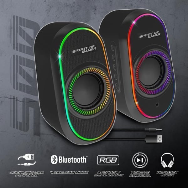 Enceinte Gaming - Spirit of Gamer - FANATIC 500 DARK - Bluetooth 5.1 - 12W Crête - RGB