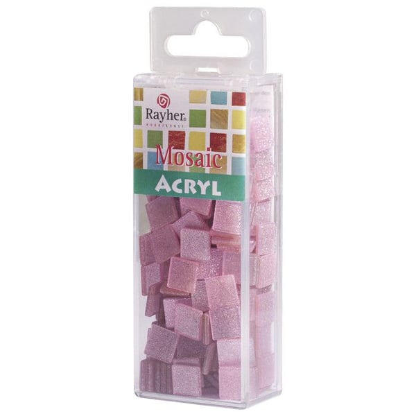 Akrylmosaik, 1x1 cm, glittrig, rosé, låda - ca 205 st / 50 g