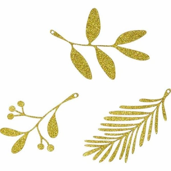 Die-cuts - Die-cuts - Pappersdekorationer - Glittrande guld - 9 former - Festdekoration