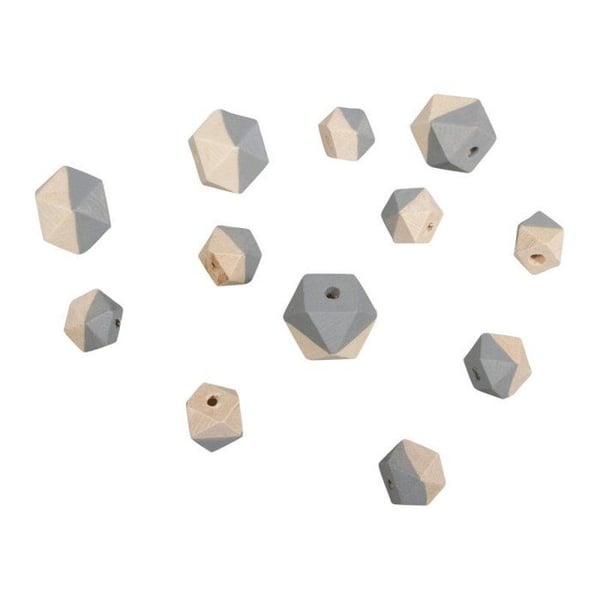 Träpärlor Diamant, 4pces1,5cm, 8pces1cm, 12pces, ljusgrå