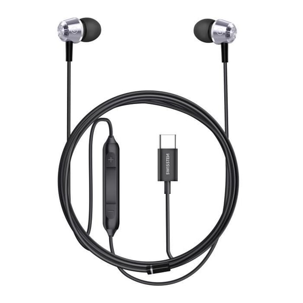 Trådbundna hörlurar - SWISSTEN - USB C - Metallic - Integrerad mikrofon - In-ear
