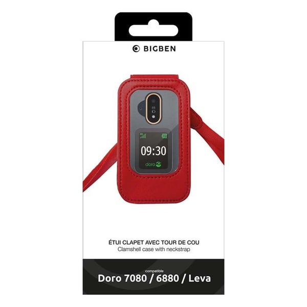 Fodral för Telefon Doro 7080 / 6880 / Leva Folio Flap med Snöre BigBen Röd
