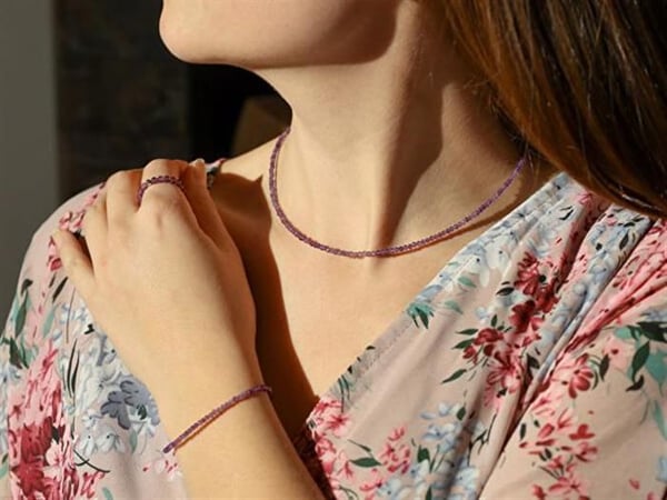 Halsband - AGATO - POL-N03/47L - Lila ametist - Massivt silver - 42 cm + 5 cm förlängning