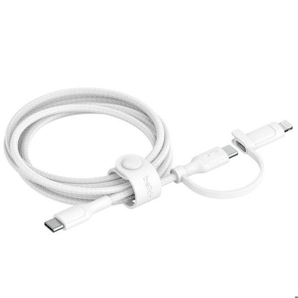 2-i-1 USB-kabel - BELKIN - USB-C Lightning-kabel - 1,5m - Vit - USB 2.0