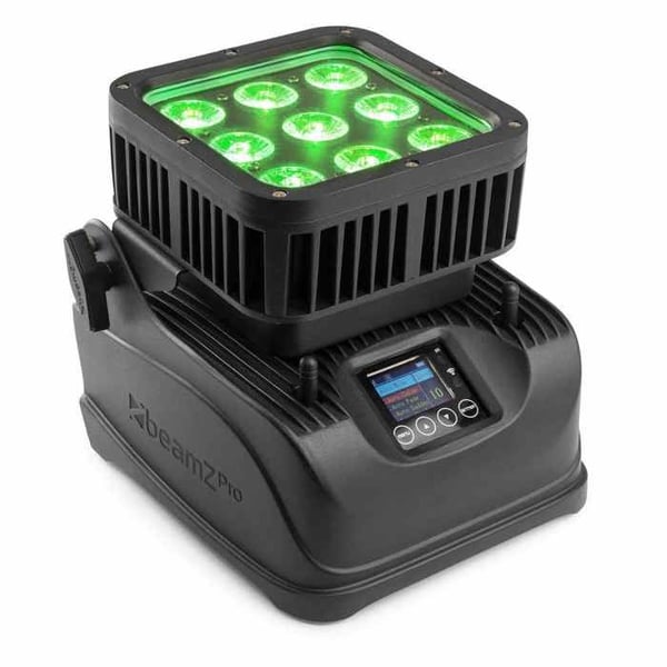 BeamZ StarColor 72B LED-projektor för utomhusbruk RGBW - Uplight 9x 8W IP65 på batteri