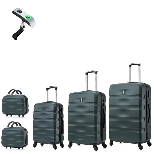 Reseset 5 Delar | Resväska CELIMS AeroWave | Kabinväska + Medium + Större + 2x Necessärer | 360 graders hjul | Lås | Grön