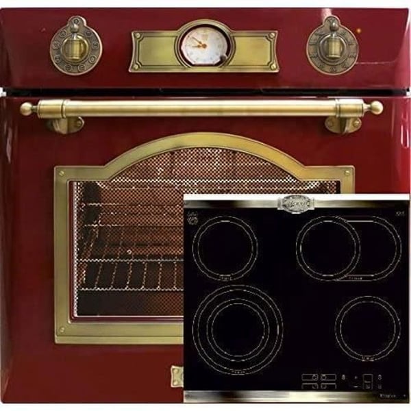 Kaiser EH 6355 Röd Elektriska Inbyggnadsugn 67L Bordeaux + Glasceramisk Platta 60cm med paneler i bronsmetall
