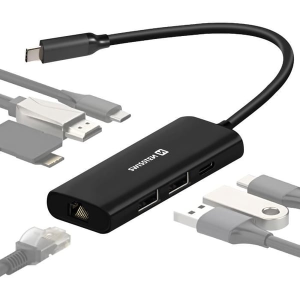 USB-C-hubb 8 i 1 - Swissten - HDMI 4K - Ethernet RJ45 - USB-C 100W - SD/SDHC-kortläsare USB-C-hubb 8 i 1 - Swissten - HDMI 4K - Ethernet RJ45 - USB-C 100W - SD/SDHC-kortläsare