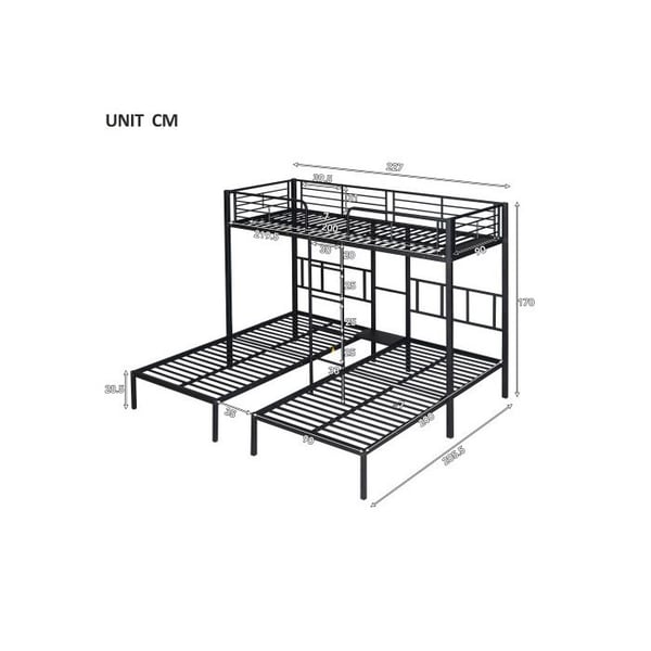 Køjeseng - Jern - 90x200cm*3 - Sort - 3 pladser - Sikkerhedsstige