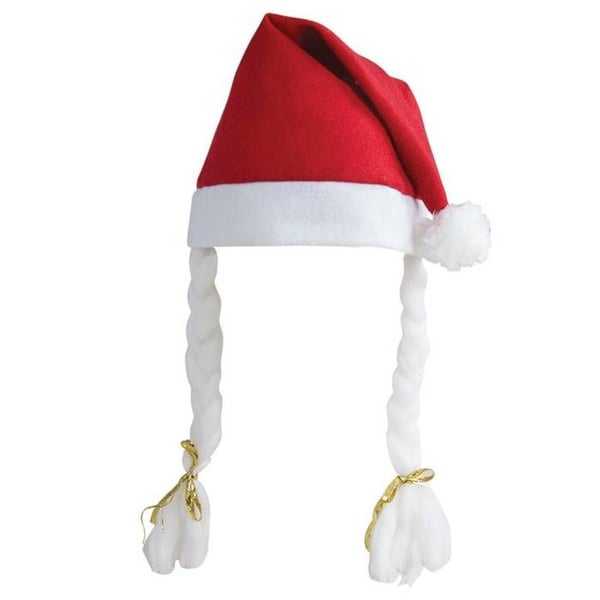 Röd julmors mössa med flätor för vuxna - PTIT CLOWN - Utklädningsaccessoar - Man - Inomhus
