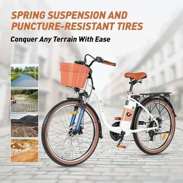 Elcykel - DYU C6 Pro - Motor 500W - Batteri 36V 15.6Ah - Rækkevidde 72 km - Tommer 26'' - Hvid
