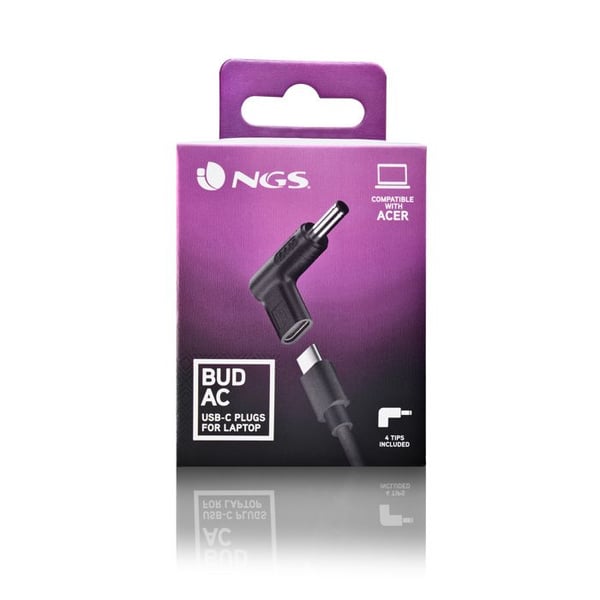 NGS BUD-AC : Ersättningspack med 4 USB-C strömadapter som är kompatibla med ACER bärbara datorer.