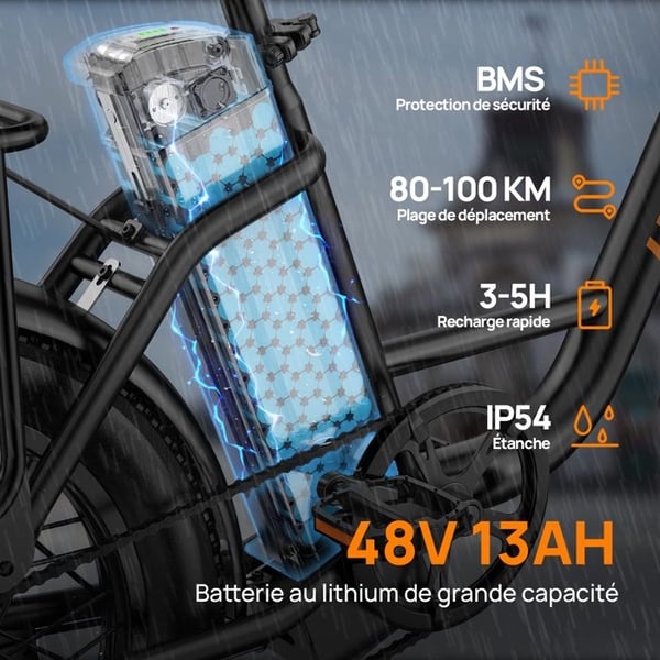 Elcykel - URLIFE - E20 - Motor 250 W - Batteri 48 V 13 Ah - Dæk 20 tommer til terræn