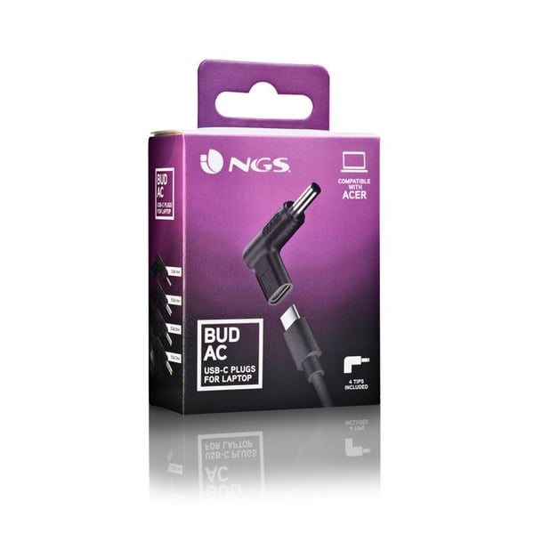NGS BUD-AC : Ersättningspack med 4 USB-C strömadapter som är kompatibla med ACER bärbara datorer.