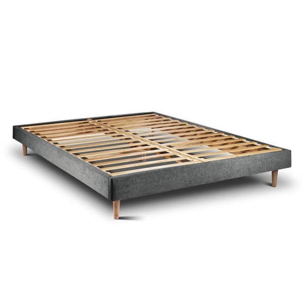 Sommier Kit Tyg Grå antracit 135x190 H29cm Sommeil de plomb - Sommier i massivt trä med konformade trämöbler 15 cm