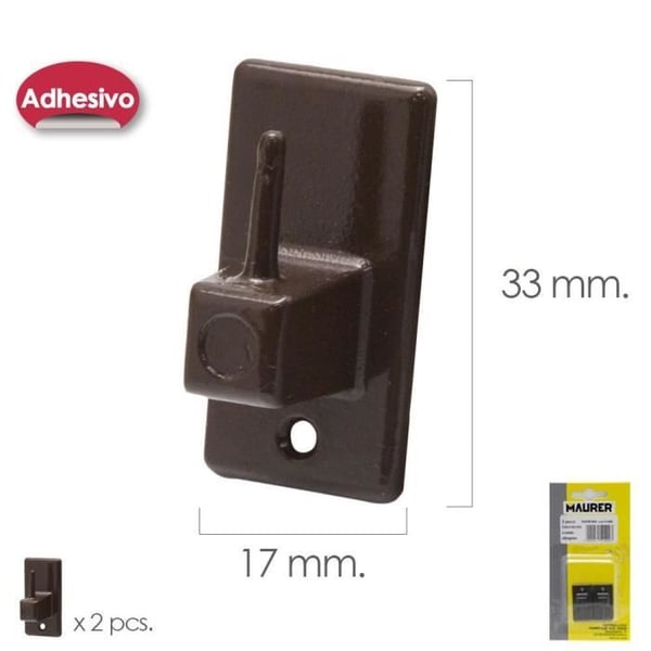 Dekorationsaccessoar - MAURER - Klippkrok / Klister gardin - Brun - Förpackning med 2 stycken - 33x17 mm
