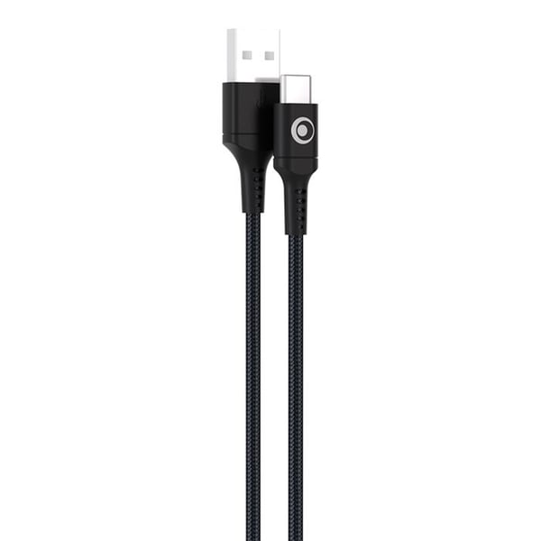 USB-A till USB-C-kabel - BigBen - 1,2m - Snabbladdning 15W - 3A - Svart vävd nylon
