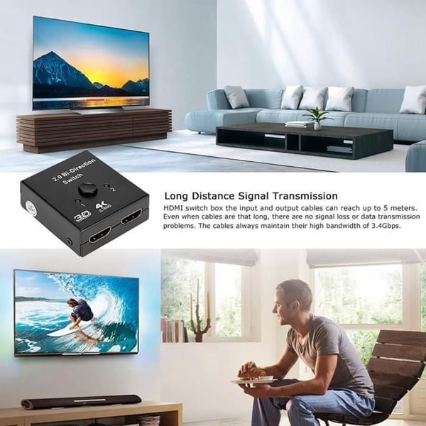 Fdit HDMI-switch 4K HDMI-switch 2 indgange til 1 udgang HDMI-splitter HDMI-switch